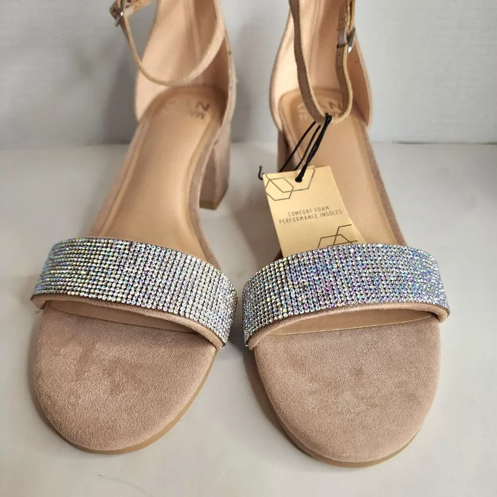 NIB Madden NYC Women's SIZE 9 1/2 Blush Illie City Rhinestone Strappy Sandals